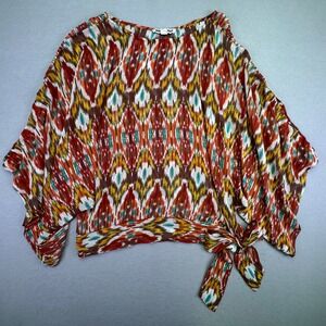 Andrew Charles Shirt Womens Size Medium Western Short Sleeve Aztek Dolman Sleeve